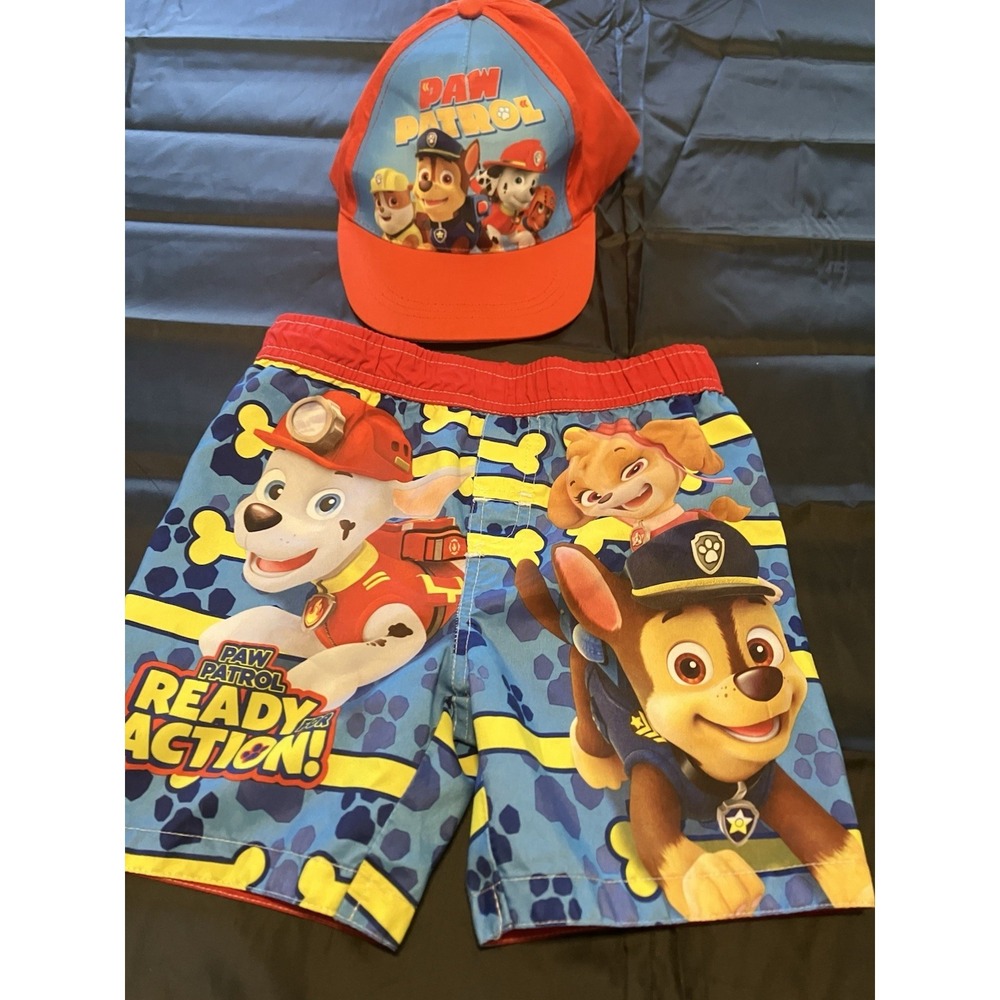 Paw Patrol Toddler Boy Swimming Trunks Shorts Bathing Suit 2T Hat Combo / Chase